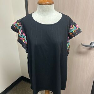 Floral Embroidered Black Blouse
